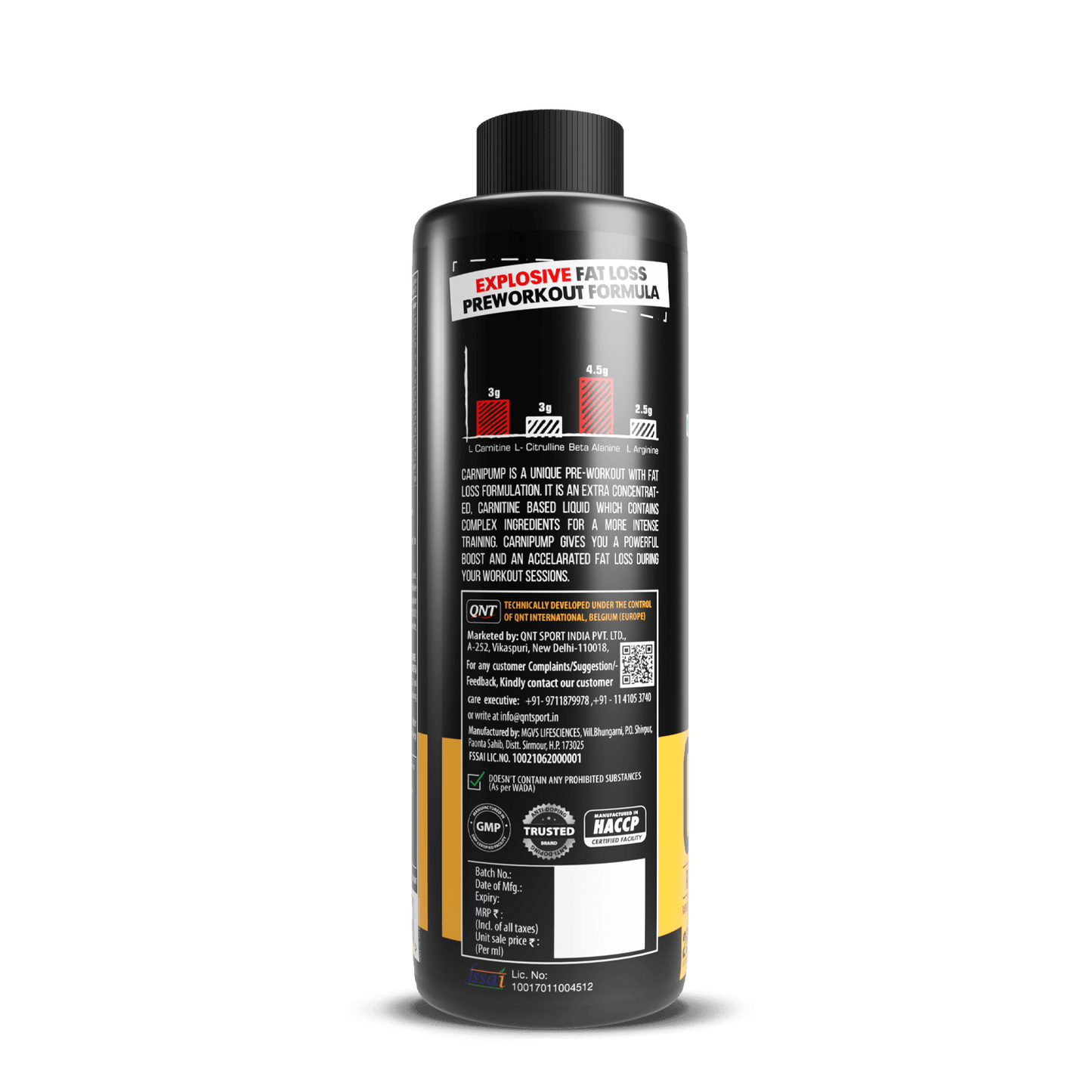 QNT Carni-Pump Liquid Pre Workout, 500 ML