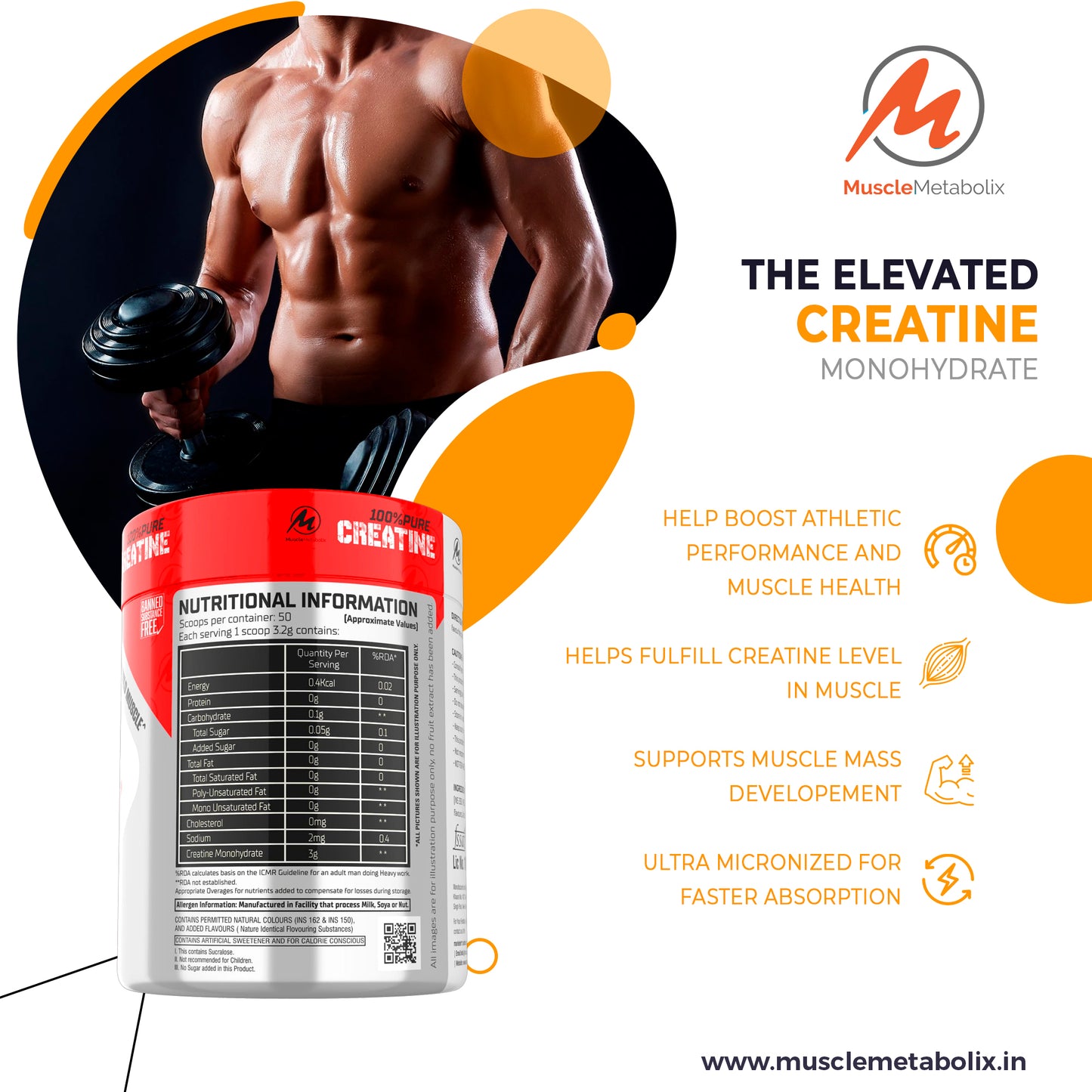 Muscle Metabolix Micronized Creatine Flavored - 50 Servings