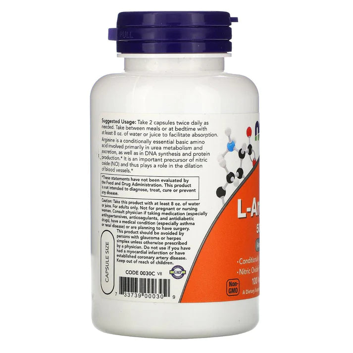 Now Foods L- Arginine 500 mg- 100 Capsules